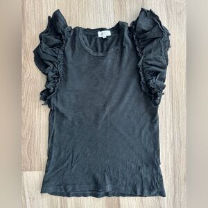 Goldie Lewinter Celeste Ruffle Cap Sleeve Tee Black Size S